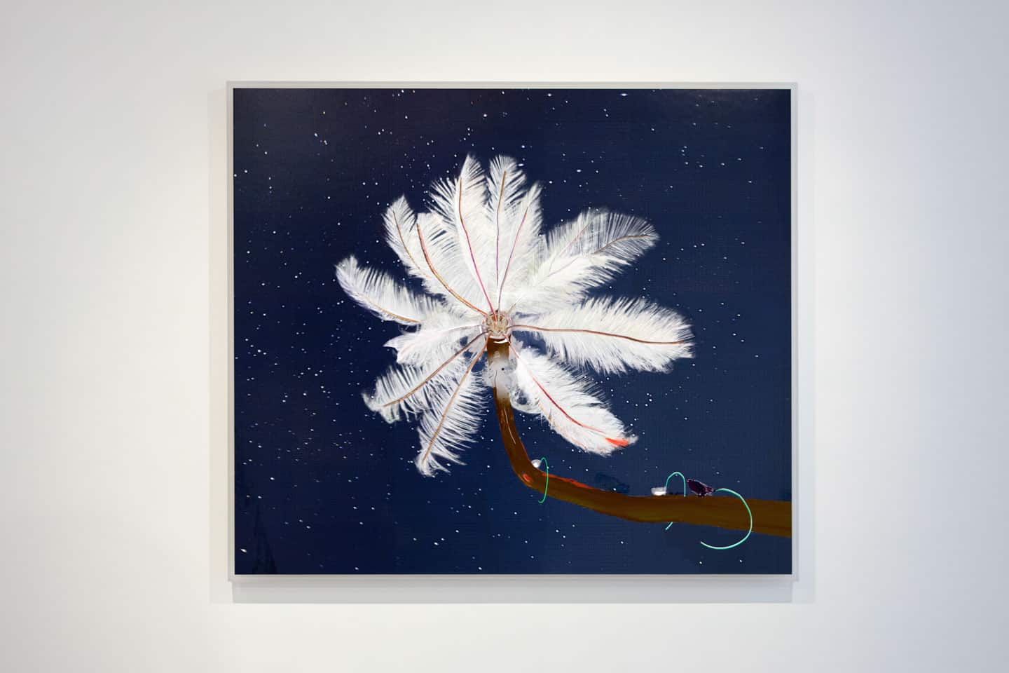 Alex Fischer, Feather Feeder, 2013 install at Dry Pixels and Wet Molecules, O'Born Contemporary